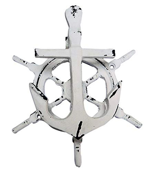 Nautical Tropical Imports Shipwheel and Anchor Door Knocker Cast Iron with Distressed White Finish Nautical Tropical Imports Shipwheel and Anchor Door Knocker Cast Iron with Distressed White Finish