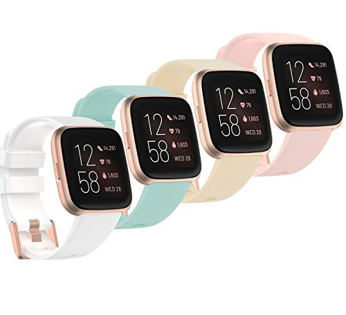 Sunnyson 4-Pack Bands Compatible with Fitbit Versa 2,Sport Bands Replacement for Fitbit Versa/Versa 2/Fitbit Versa Lite with Rose Gold Watch Buckle.