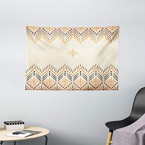 Ambesonne Geometric Tapestry, Vintage Prehistoric Aztec Motif with Folk Art Effect Print, Wide Wall Hanging for Bedroom Living Room Dorm, 60" X 40", Amber Peach