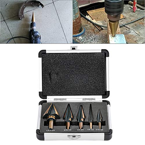 HOHXEN Step Drill Bits 5PCS HSS Cobalt Titanium Step Drill Bits Multiple Hole 50 Sizes High Speed Steel Drill Bits with an Carrying Case