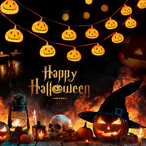 Acerich Halloween Lights, 3D Pumpkin String Light 9.8Ft with 20 LEDs Fairy Lights Battery Powered for Halloween Decorations(2 Modes Steady/Flickering) (Orange) Acerich Halloween Lights, 3D Pumpkin String Light 9.8Ft with 20 LEDs Fairy Lights Battery Powered for Halloween Decorations(2 Modes Steady/Flickering) (Orange)