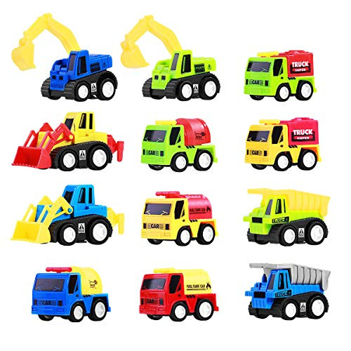 TOYMYTOY Pull Back Vehicles, 12-Pack Mini Construction Vehicles Race Car Toy Trucks for Kids Toddlers Boys Girls Pull Back and Go Car Toy Play Set