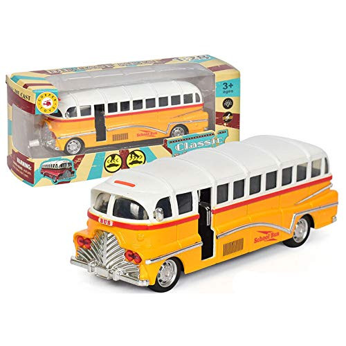 CORPER TOYS School Bus Pull Back Yellow Bus Die Cast Metal Play Vehicle with Lights and Sounds for Kids