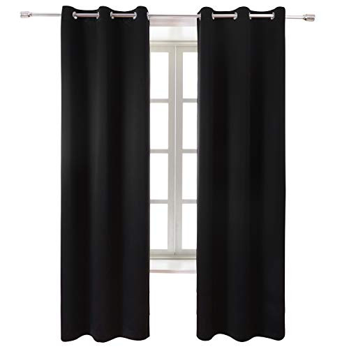 WONTEX Blackout Curtains Room Darkening Thermal Insulated with Grommet Window Curtain for Living Room, 38 x 84 inch, Black, 2 Panels