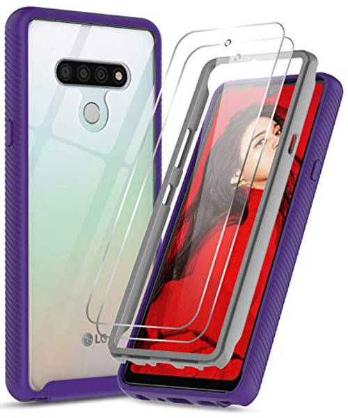 LG Stylo 6 Case, LG Stylo 6 Phone Case with Tempered Glass Screen Protector [2 Pack], LeYi Full-Body Shockproof Rugged Hybrid Bumper Heavy Duty Clear Protective Phone Cover Case for LG Stylo 6, Purple