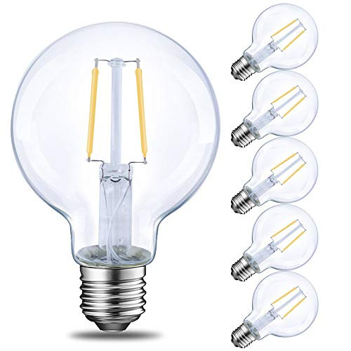 Dimmable LED Edison Light Bulb, G25 Globe Shape, Clear Glass, 40 Watt Equivalent, 2700K Soft White, E26 Standard Base, UL Listed, 6-Pack