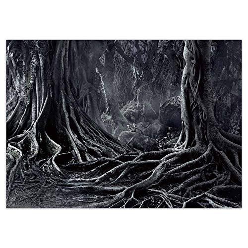 Funnytree 7x5FT Scary Dark Forest Backdrop Spooky Halloween Party Banner Twisted Root Creepy Trees Hallowmas Eve Wizard Vampire Photography Background Decor Photobooth Supplies Prop Favors Gifts