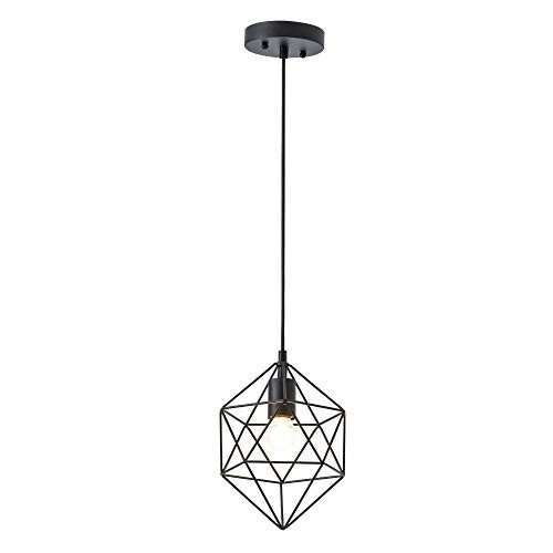SOTTAE Black Modern Geometric Industrial Metal Pendant Light, Cage Pendant Light Fixture?Vintage Geometric Basket Single Pendant Light, Hanging Light Fixture for Kitchen Island Bar Living room bedroom SOTTAE Black Modern Geometric Industrial Metal Pendant Light, Cage Pendant Light Fixture?Vintage Geometric Basket Single Pendant Light, Hanging Light Fixture for Kitchen Island Bar Living room bedroom
