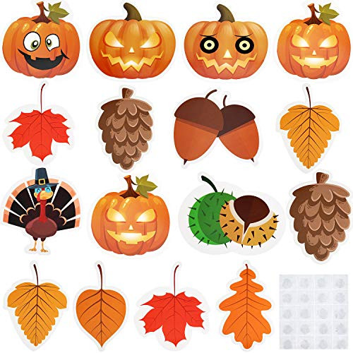 60 Pieces Halloween Cut-Outs Autumn Thanksgiving Fall Cutouts Leaves Acorns Pumpkin Cut-Outs with Glue Point Dots for Colorful Bulletin Board Classroom Decoration School Fall Theme Party