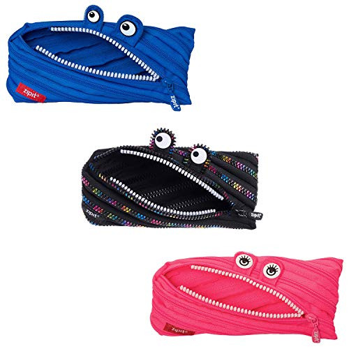 ZIPIT Monster Pencil Case, 3-Pack (Blue, Pink, Black)