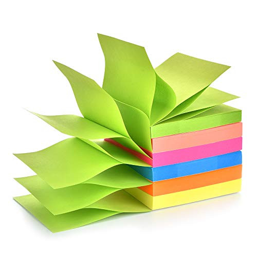 Pop Up Sticky Notes Pad, 3 in x 3 in Assorted Bright Color Easy Post Notes 6 Pad 100 Sheet/pad 600 Sheet Total, Individual Package