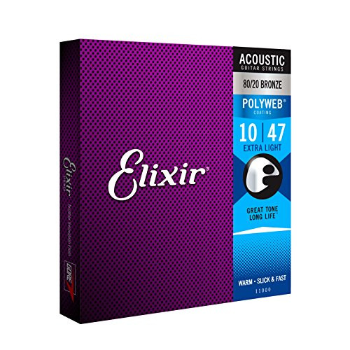 Elixir Strings 80/20 Bronze Acoustic Guitar Strings w POLYWEB Coating, Extra Light (.010-.047)