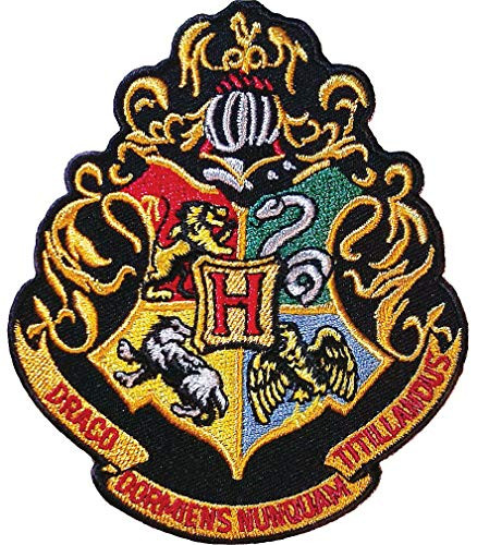 Ata Boy Harry Potter Hogwarts Crest 3" Full Color Iron On Patch, Black & Gold, One Size