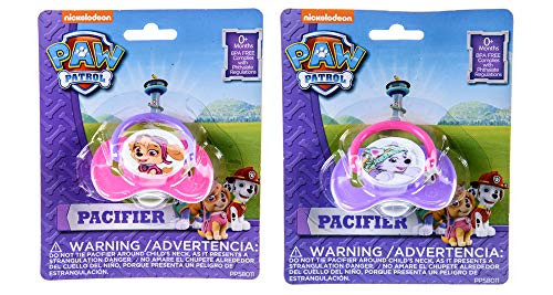 Paw Patrol Pacifier BPA-Free 2 Count Pacifiers for Baby Infant Toddler Girls Featuring Skye and Everest - Pink and Purple