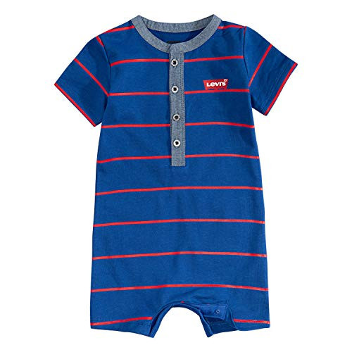 Levi's Baby Boys Short Sleeve Romper, Blue Henley, 12M