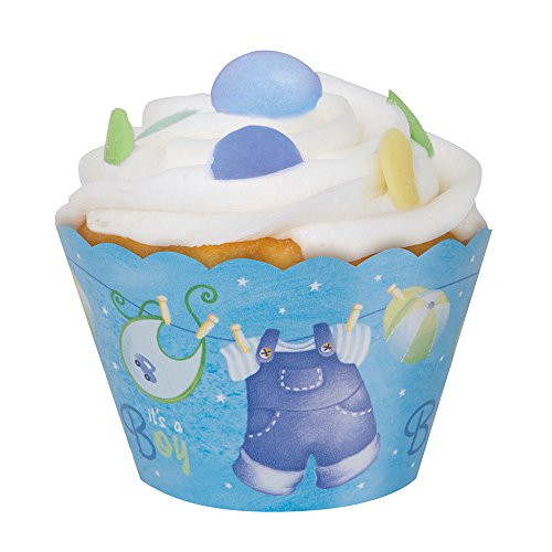 Blue Clothesline Boy Baby Shower Cupcake Wrappers, 12ct