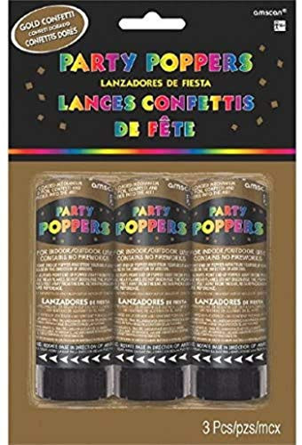 Amscan Party Supplies, Confetti Party Poppers, Party Supplies, Gold, 4" 3ct