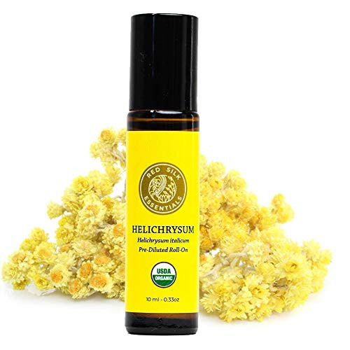 Organic Helichrysum Italicum Essential Oil, 100% Pure Non-GMO USDA Certified Organic - 10ml Pre-diluted Roll-on with Jojoba | Anti-Aging, Deeply Healing