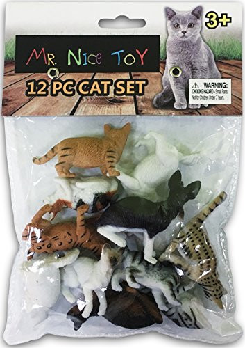 New Mr. Nice Toy 12 Piece Cat Collection Assortment 1" to 2.5" figures