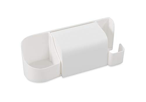 Camco Pop-A-Toothbrush with Paste and Floss Holder, White - The Perfect Bathroom Organizer - Features a Toothbrush Cover and Double-Sided Tape for Permanent Mounting (57208)
