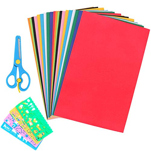 20 Pieces EVA Foam Handicraft Sheets, BENBO 10 Colors 2mm Thick Assorted Colorful Crafting Sponge with Stencils Scissor for DIY Classroom Party Kids Art Crafts Projects, 9 x 12Inch