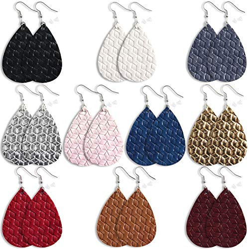 Leather Earrings - 10 Pairs Lightweight Faux Leather Leaf Long Dangle Earrings Teardrop Earrings Antique Handmade Earrings for Women Leather Earrings - 10 Pairs Lightweight Faux Leather Leaf Long Dangle Earrings Teardrop Earrings Antique Handmade Earrings for Women