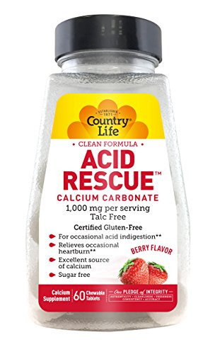 Country Life Acid Rescue Chewable Tablets, 90g Digestive Aid & Enzymes for Heartburn Relief, Acid Reducer with Magnesium & Calcium, Berry Flavor, 60 Count