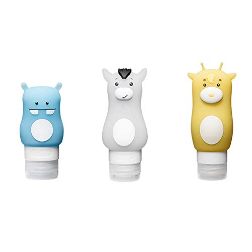 3 Pack Silicone Travel Bottles Set, HYCOPROT Portable Leak Proof Cute Refillable Travel Toiletries Containers for Shampoo, Conditioner, Lotion Travel Accessories (Monsters)