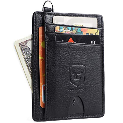 Front Pocket Wallet for Mens Slim Leather Wallets RFID Blocking Card Holder Minimalist(901,black)