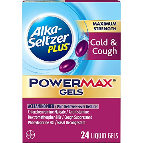 Alka-Seltzer Maximum Strength PowerMax Gels with Acetaminophen, Cold & Cough Medicine for Adults, 24 Count
