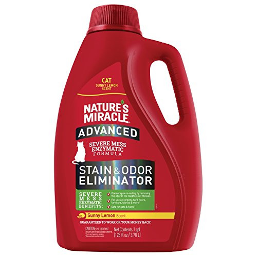 Nature's Miracle P-98146 Cat Advanced Stain and Odor Eliminator, Sunny Lemon Scent, Enzymatic Formula for Urine Stains, Diarrhea Stains and Vomit Stains, Odor Control, 128 fl oz