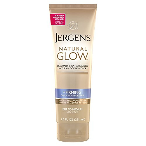 Jergens 23868 Natural Glow + Firming Body Lotion, Self Tanner, Fair to Medium Skin Tone, 7.5 Ounce Sunless Tanning Daily Moisturizer with Collagen and Elastin. Helps to Visibly Reduce Cellulite