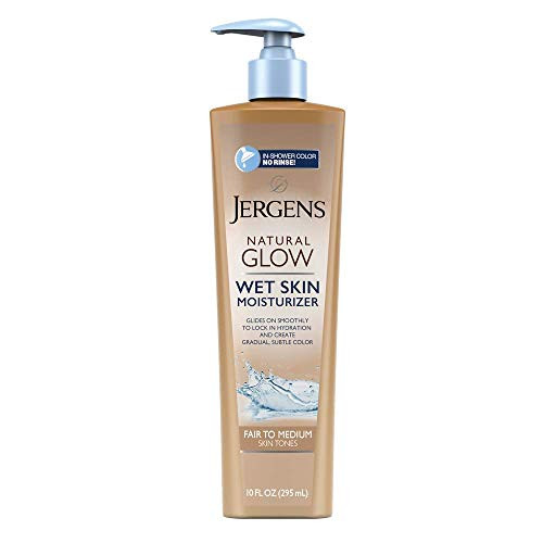 Jergens Natural Glow In-shower Moisturizer, Self Tanner, Fair to Medium Skin Tone Sunless Tanning, 10 Ounce Wet Skin Lotion, Locks in Hydration with Gradual, Flawless Color