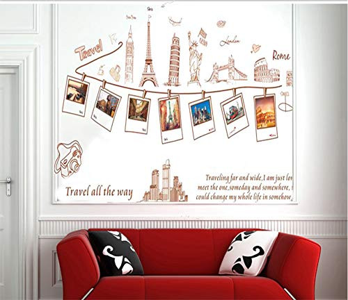huangliao Travel Photo Wall Stickers Decor,World Famous Landmarks Bedroom Living Room Removable Vinyl Art Mural Decals for Boys Kids Men (Travel Photo Wall)