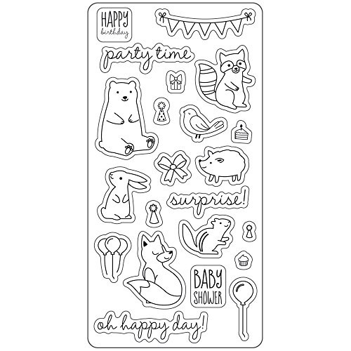 Fiskars Lia Griffith 4x8 Inch Clear Stamps, Woodland Party, Teal Green/White