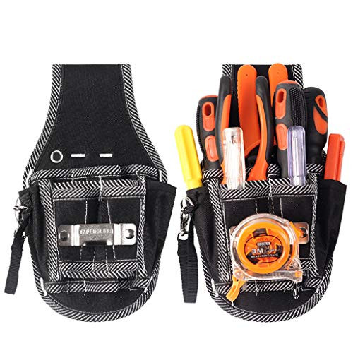 Tool Holsters -Durable Technician/Maintenance and Electrician's Small Tool Pouch with Multiple Pockets, Tool Organizer for Tools, Flashlights, Keys (26×14.5×8cm, Black)