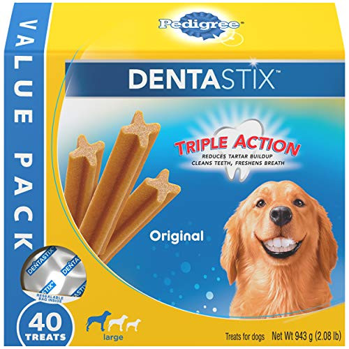 PEDIGREE DENTASTIX Large Dog Dental Treats Original Flavor Dental Bones, 2.08 lb. Value Pack (40 Treats)