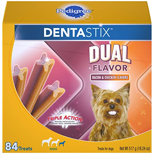 PEDIGREE DENTASTIX Dual Flavor Small Dog Dental Treats, Bacon & Chicken Flavors Dental Bones, 18.24 oz. Pack (84 Treats)