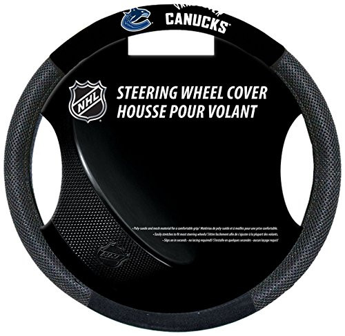 Fremont Die NHL Vancouver Canucks Poly-Suede Steering Wheel Cover, Fits Most Standard Size Steering Wheels, Black/Team Colors