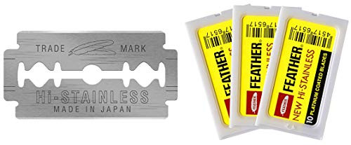 Feather Double Edge Safety Razor Blades - (30 Count) - Platinum Coated Hi-Stainless Steel Razor Blades Fits Most Safety Razors - Super Sharp for Close Shaves - Japanese Quality