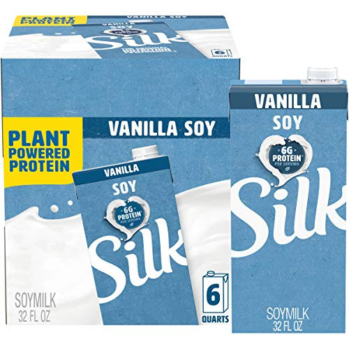 Silk Vanilla Soymilk 32-Ounce Aseptic Cartons (Pack of 6), Vanilla Flavored Non-Dairy Soy Milk, Individually Packaged, Dairy-free Milk