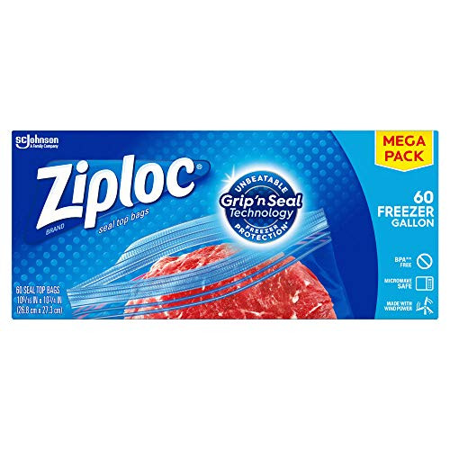 Ziploc Freezer Bags with New Grip 'n Seal Technology, Gallon, 60 Count