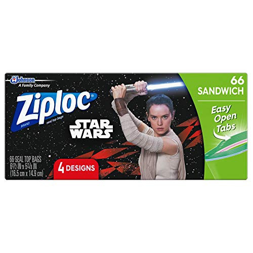 Ziploc Sandwich Bags, Easy Open Tabs, 66 Count- Featuring 4 Different Star Wars Designs