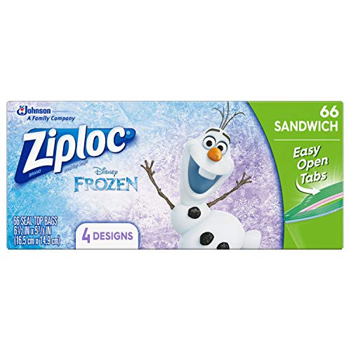 Ziploc Sandwich Bags, Easy Open Tabs, 66 Count- Featuring Disney Frozen Designs Ziploc Sandwich Bags, Easy Open Tabs, 66 Count- Featuring Disney Frozen Designs