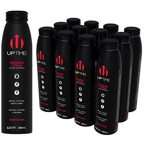 UPTIME Original Citrus Cane Sugar (12 Pack), Premium Energy Drink, 12 oz Bottles, Natural Caffeine, Sparkling, Natural Flavors