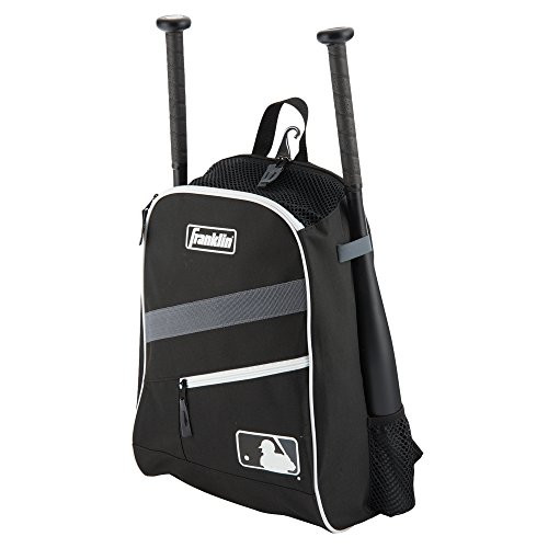 Franklin Sports MLB Batpack Bag - Youth Baseball, Softball and Teeball Bag - Equipment Bag for Sports - Bag Holds Bats (2) and Includes Fence Hook - Black/Grey/White