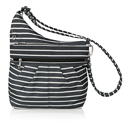 Travelon Anti-Theft Signature 3 Compartment Crossbody, Straight Pocket (Black w/White Stripe - Exclusive Color)