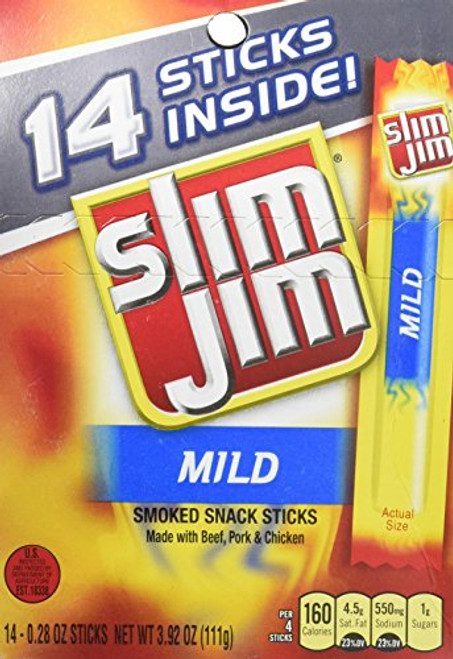 Slim Jim Mild Smoked Snack Stick, Keto Friendly Snack, 0.28 Oz. Slim Jim Mild Smoked Snack Stick, Keto Friendly Snack, 0.28 Oz.