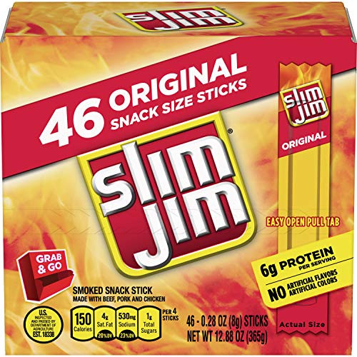Slim Jim Smoked Snack Stick Pantry Pack, Original, 0.28 oz Stick 46Count Slim Jim Smoked Snack Stick Pantry Pack, Original, 0.28 oz Stick 46Count