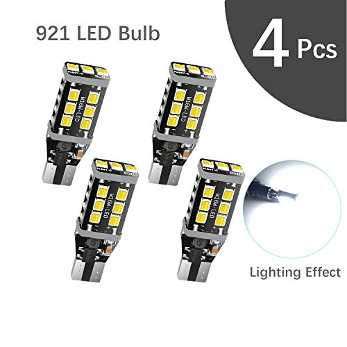 Extremely Bright 912 921 LED Backup Light Bulbs, High Power 2835 15-SMD Chipsets Error Free T15 906 W16W for Backup Reverse Light, 6000K White, (4pcs/pack)